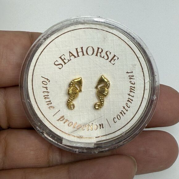 Alex And Ani 14k Gold Plated Over 925 Sterling Seahorse Petite Stud Earrings New - Picture 1 of 7